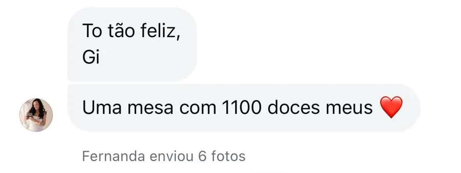 Print de mensagem de aluna da Prof Gi